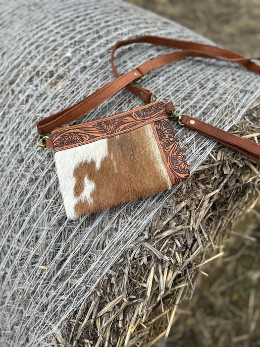 Wybong A - Tooled Leather & Hide Crossbody Clutch