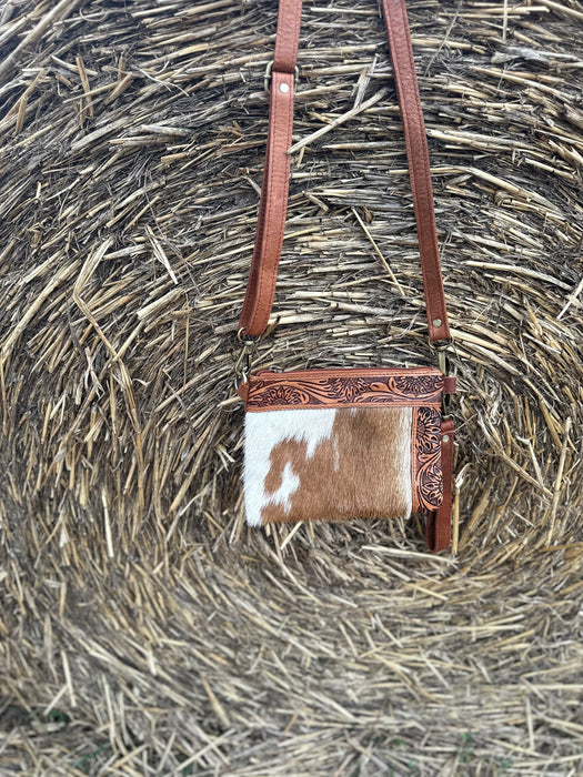 Wybong A - Tooled Leather & Hide Crossbody Clutch