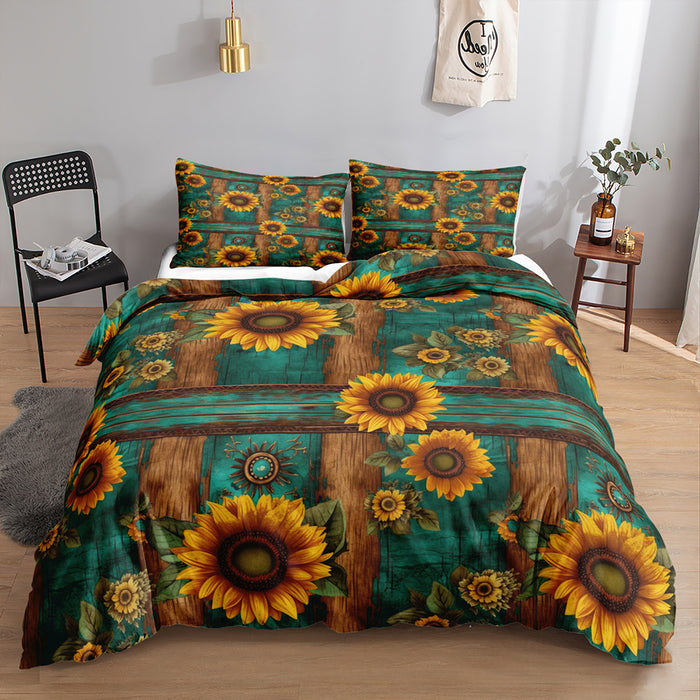 Turquoise Wood  Sunflower Duvet Cover [MADE-TO-ORDER]