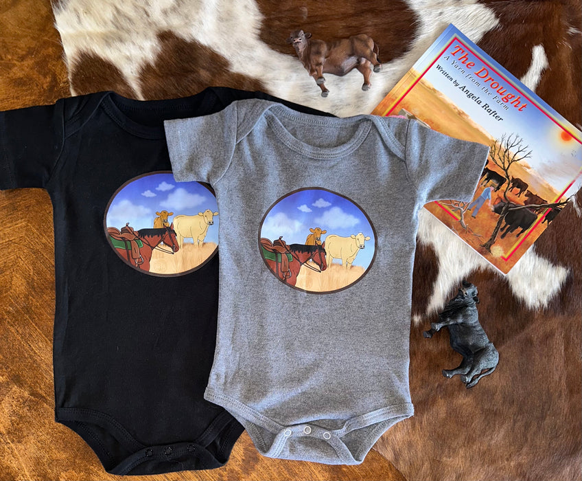 “The Trusty CowHorse” Printed Country Baby Bodysuit - Grey & Black