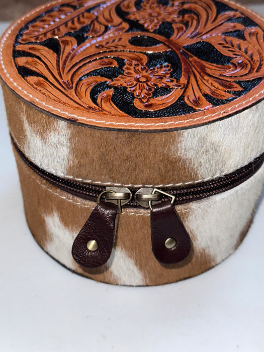 Fern - Tooled Leather & Hide Cylinder Jewellery Box