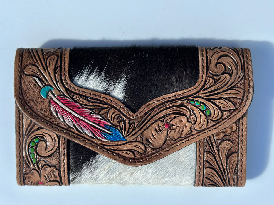 Dangar A - Tooled Feather Leather & Hide Wallet
