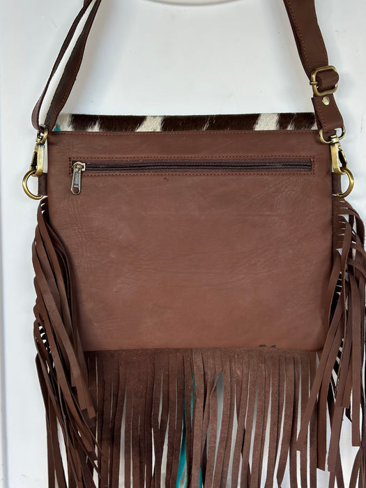 Bylong Valley B - Hide & Tooled Turquoise Leather Tassled Crossbody Handbag