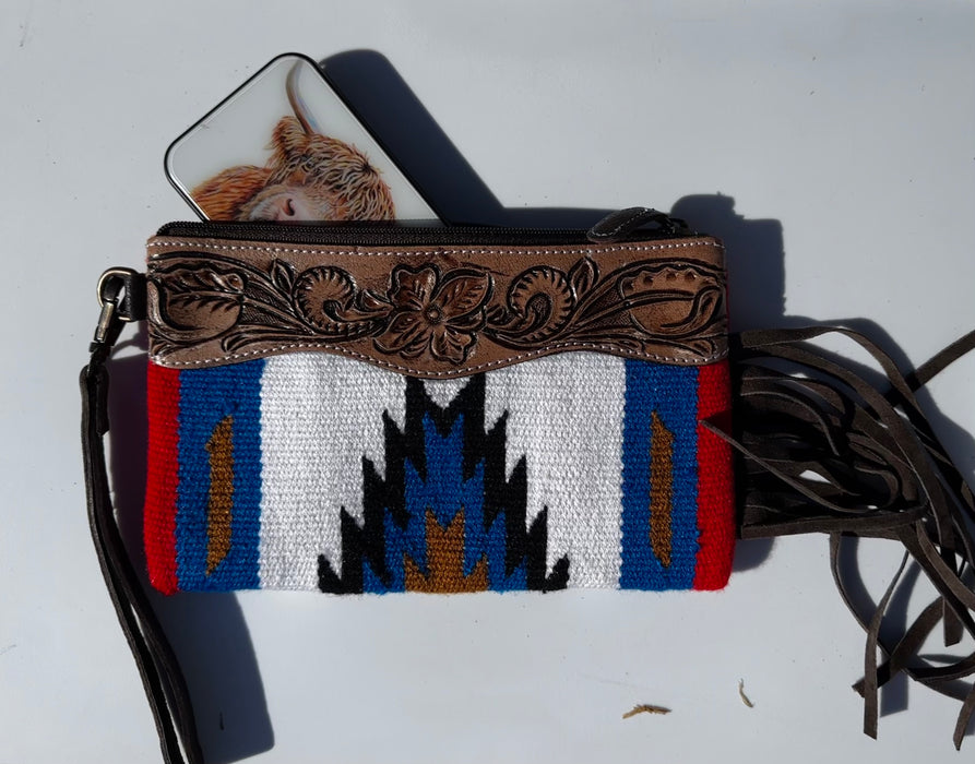 Wollemi - Saddle Blanket & Tooled Leather Wristlet Clutch