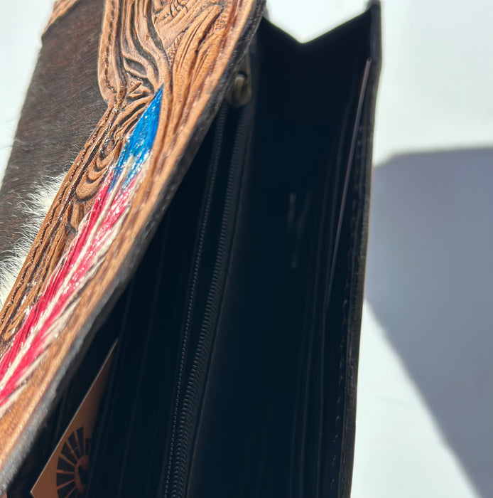 Dangar B - Tooled Feather Leather & Hide Wallet