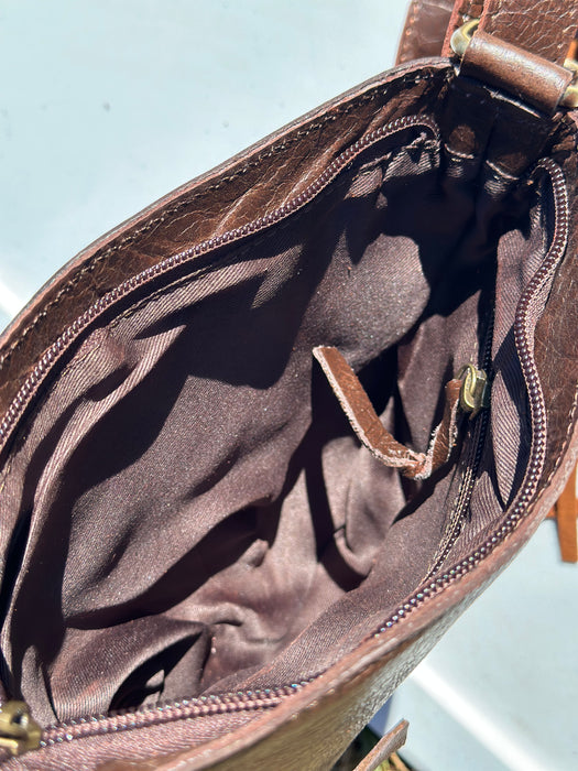 Sandy Hollow - Hide & Tooled Leather Handbag - Rich Brown